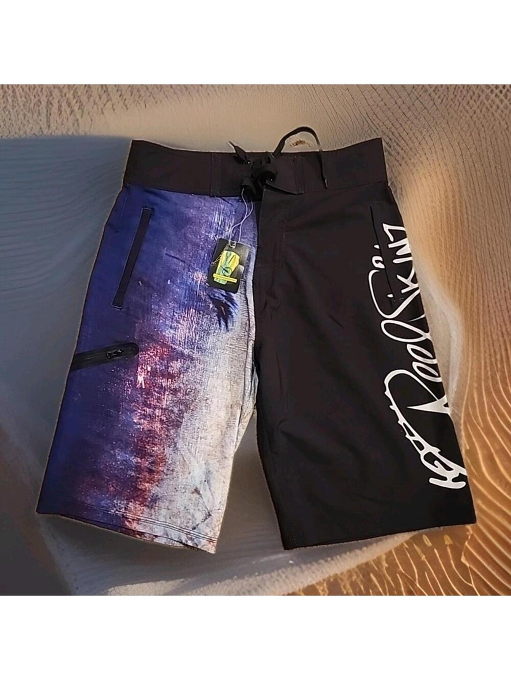 Reel Skinz Board Shorts Men's Size 30 ColorBlock Drawstring Zip Pockets (081)